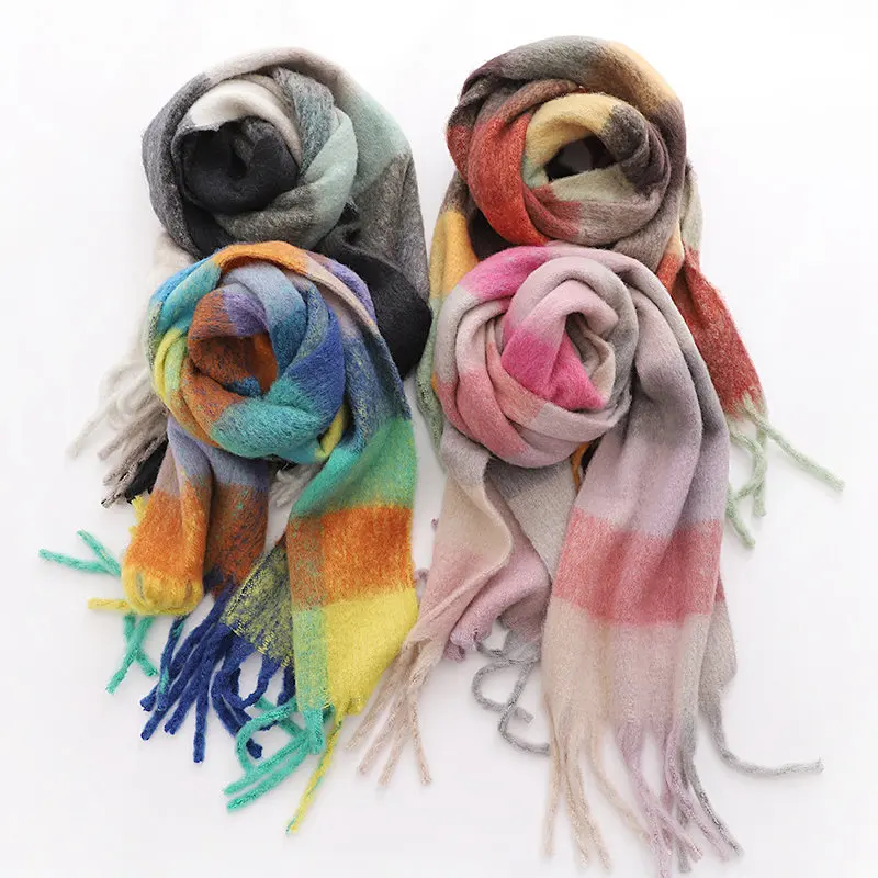 

Linjiashop cashmere shawl autumn winter scarf warm 4 colors chequered thick shawls high quality partchwork scarf women