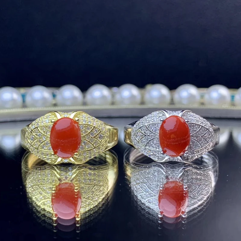 Женское Винтажное кольцо из серебра 925 пробы с драгоценным кораллом 6 мм х 8 |