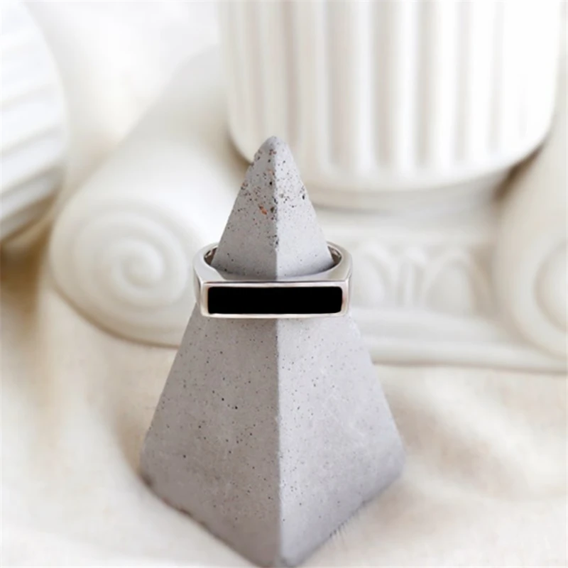 Простая акция распродажа регулируемые геометрические черные кольца из серебра