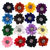 20pcs satin ribbon flowers ab rhinestone flower appliques for craft sewing wedding hair accessories packing 4 5cm