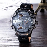 mens large dial double wick quartz watches leather watch european and american fashion leisure sports watch male clock