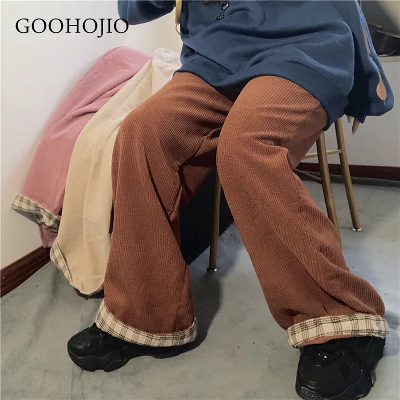 

GOOHOJIO 2021 New Spring and Autumn Corduroy Pants Women Loose High Waist Pant for Women Oversizrd Casual Chic Women Trousers