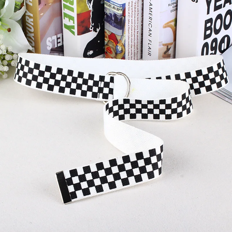 

Hot Canvas Belts Canvas Waist Belts Checkerboard Casual Checkered 2021 Waistband Black White Plaid Belt For Women Fanny Band