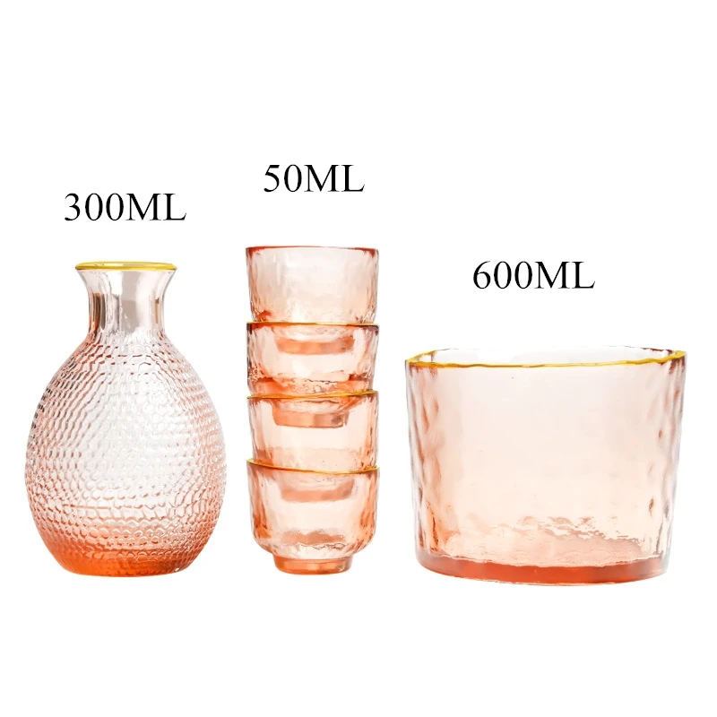 Japanese Sake Set Plum Wine Cup Fruit Pot Creative Amber Hammer Pattern Glass Gold Edge Whisky Birthday Gifts | Дом и сад