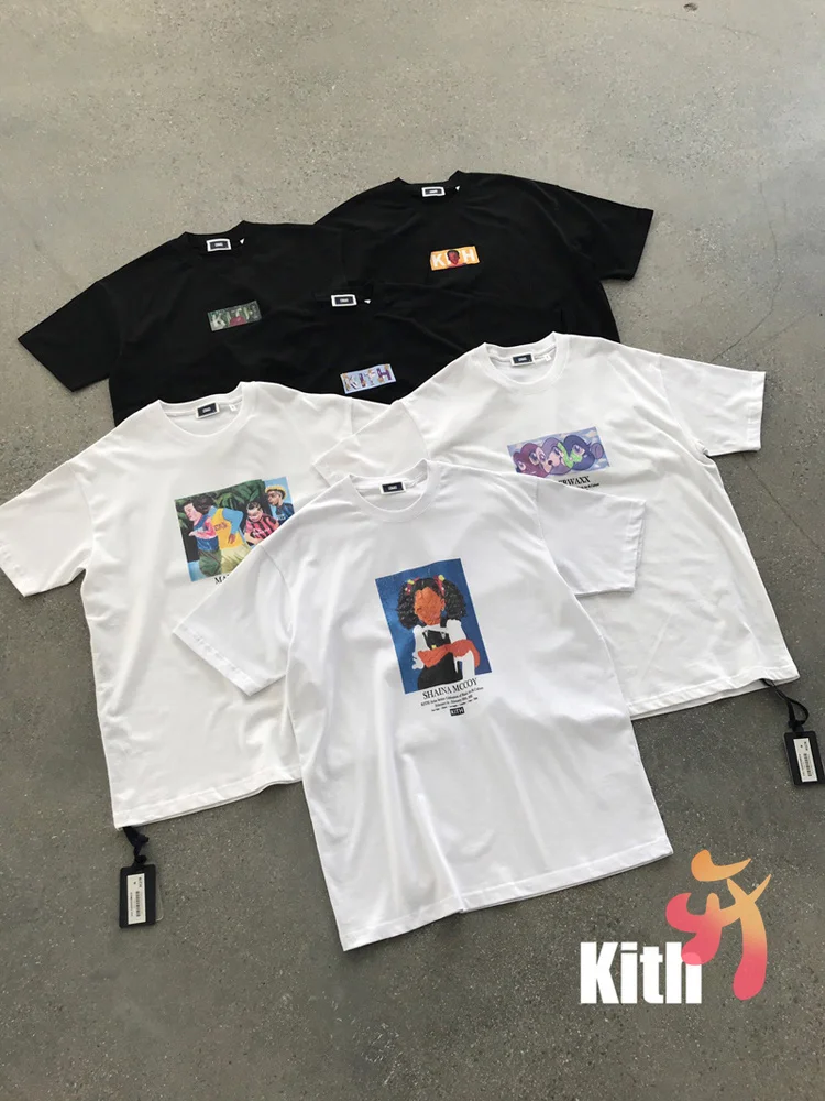 

Футболка с коротким рукавом для мужчин и женщин, модная повседневная рубашка оверсайз, с принтом Kith, серия «История месяц Специальный выпус...