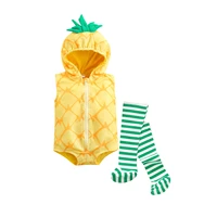 unisex lovely kids baby clothes casual set pineapple shaped stage performance zip up hooded bodysuit striped stockings