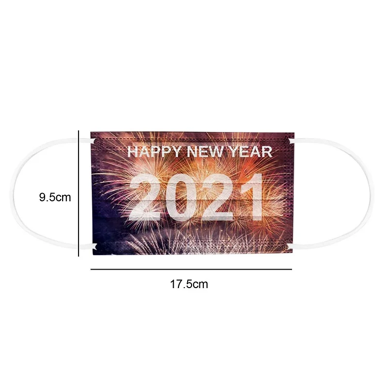 

2021 New Year Disposable Mask Adult Unisex 3 Layer Face Protective Cover Breathable Mouth Mask Christmas Printed Mascarillas