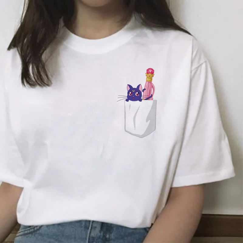 Сейлор Мун кавайная футболка кошка harajuku Женская ulzzang футболка корейский Графический Топ мультяшная Футболка короткий рукав женская забавная