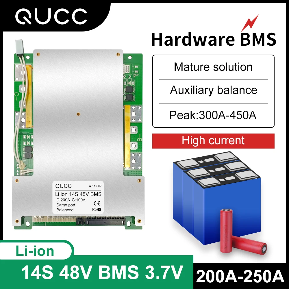 Qucc 14S 200A BMS 48V lityum pil koruma levhası şarj ekolayzer Lipo Li iyon 18650 bms denge sıcaklık kontrolü ile