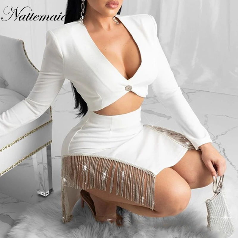 Женский комплект из двух предметов NATTEMAID блестящий топ с бантом и юбка Клубное