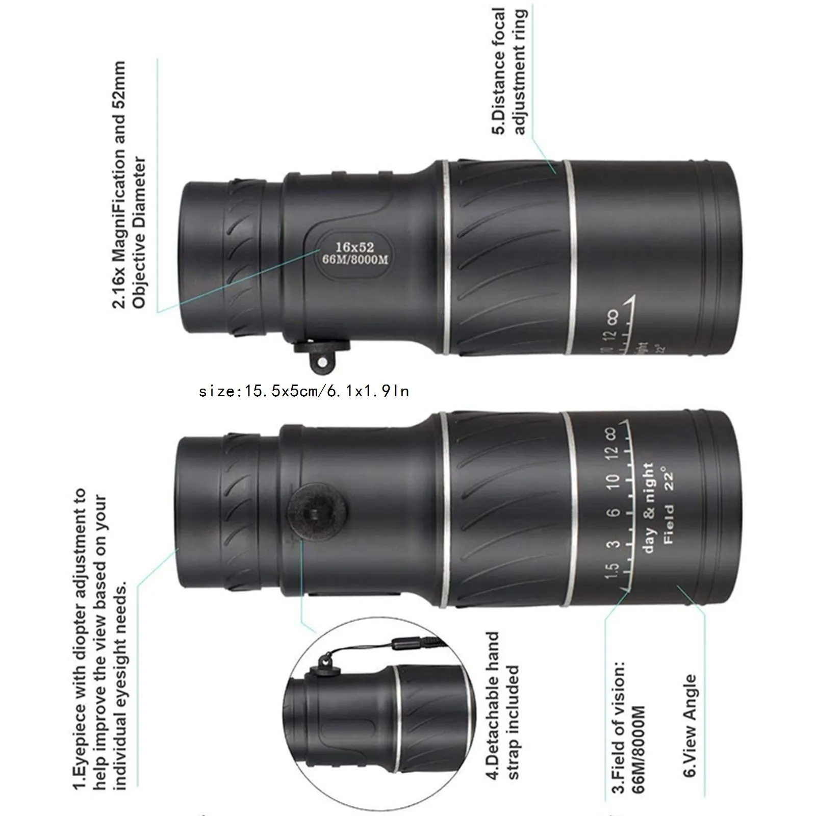 

Outdoor Toys 16x52 Monocular Telescope Waterproof And Durable with Clear BAK4 Prisms for Bird Watching Portable scientific prop