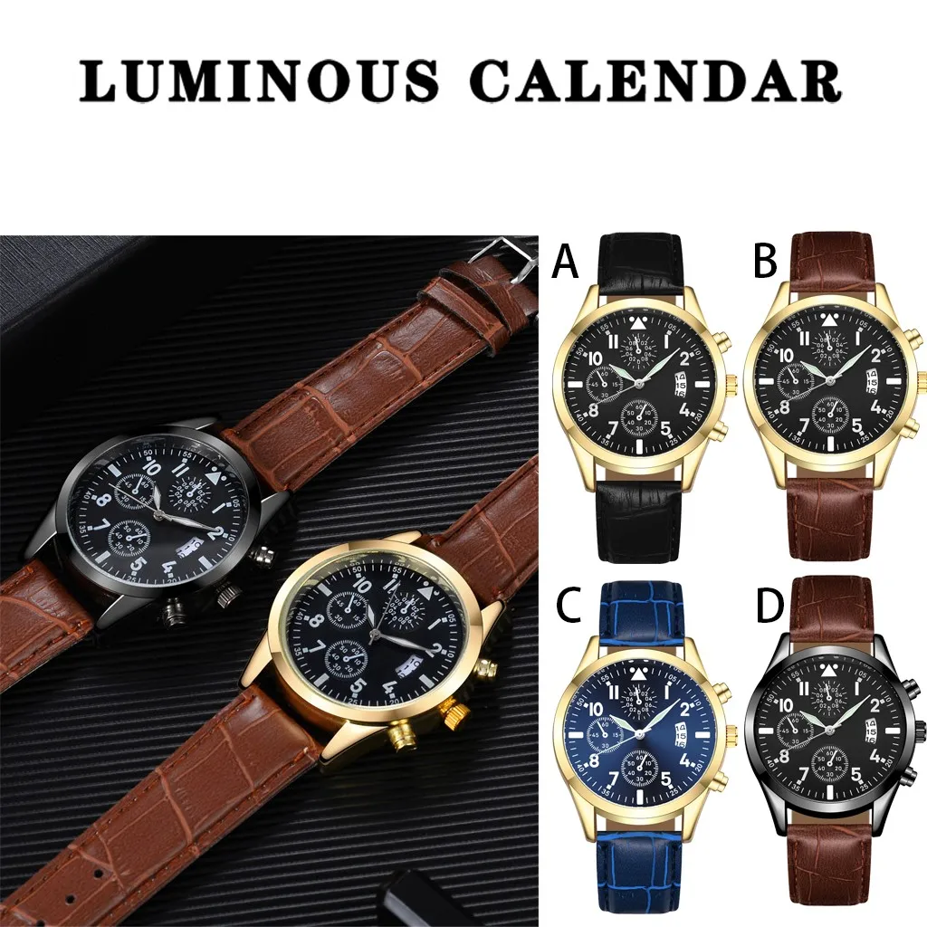 

Popular Men Watcheswith Calendar Function Plus Luminous Function Watches Male Leather Strap Wrist Clock Reloj Hombre Homme