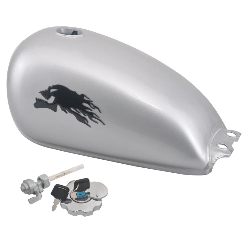 

Motorcycle Metal Fuel Gas Tank 9L/2.4 Gal Vintage Oil Box Black Skull Stickers Kit For Suzuki GN125 GN 125 Model