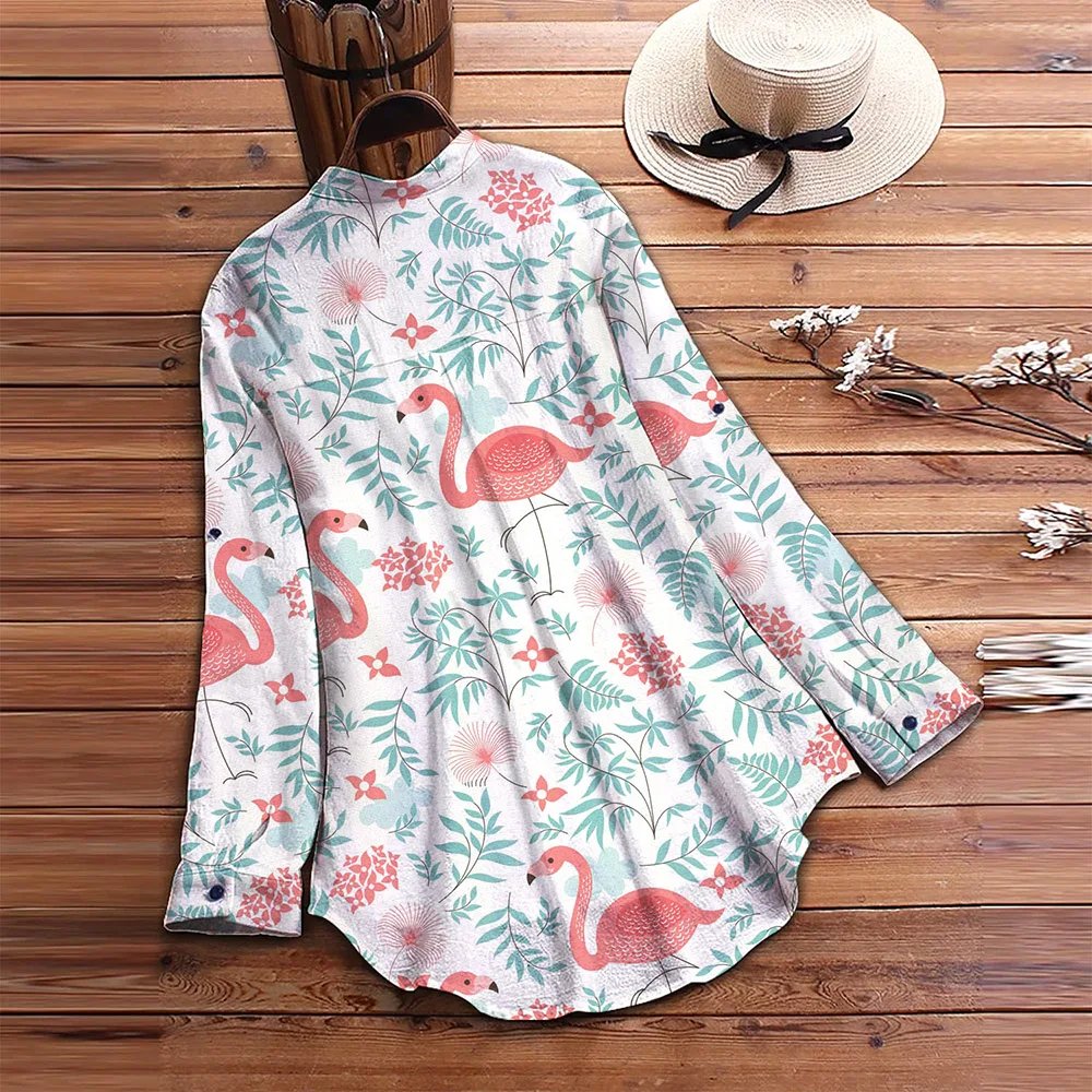Женская Повседневная модная рубашка сделай сам с 3D-принтом фламинго и длинным