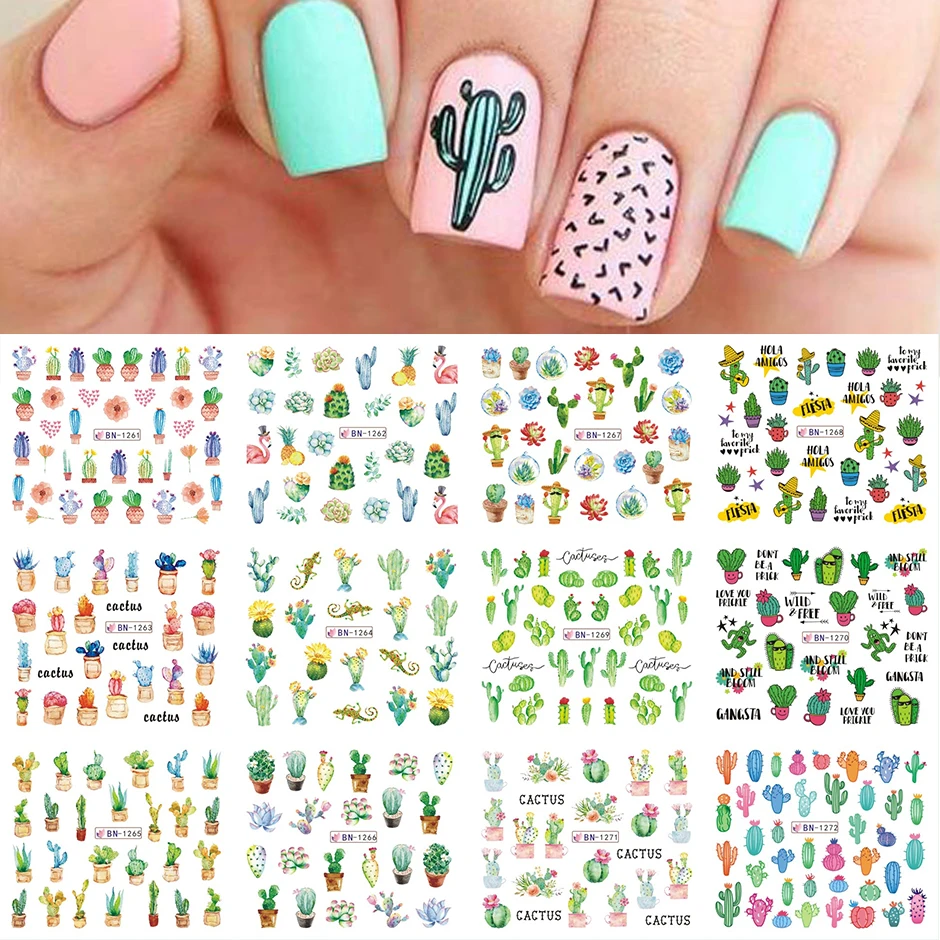 

NEW 12pcs Spring Water Sliders for Nails Leaf Butterfly Plant Green Simple Summer Sticker Manicure Nail Decals Se