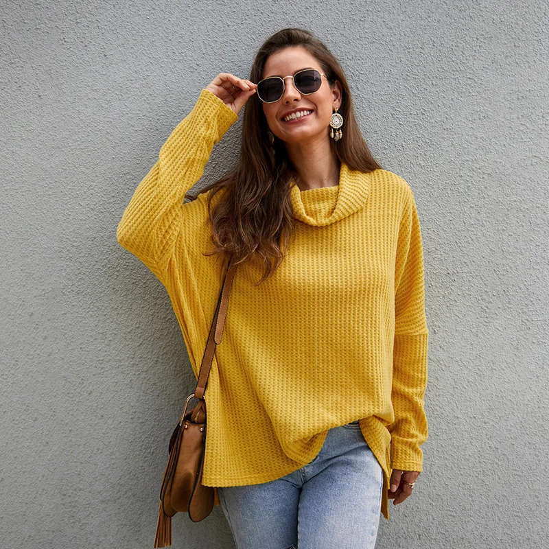 Женский вязаный свитер с высоким воротом трикотажный кардиган свободная