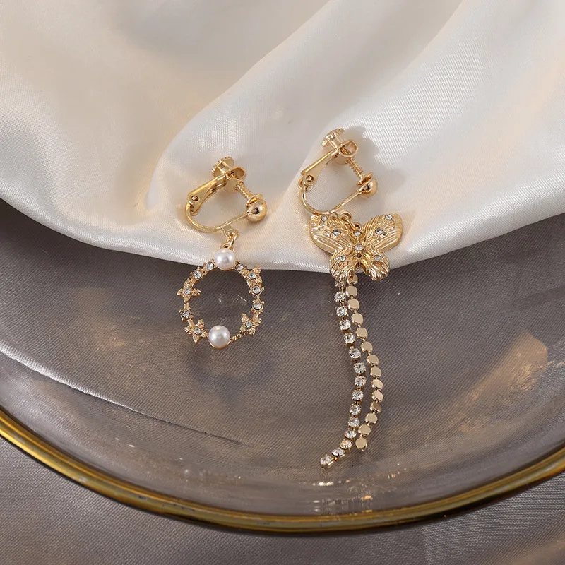 

Korean Sweet Dangle Drop Earrings Asymmetry Long Tassel Crystal Butterfly Circle Dangling Bohemia Female Fashion Jewelry Party