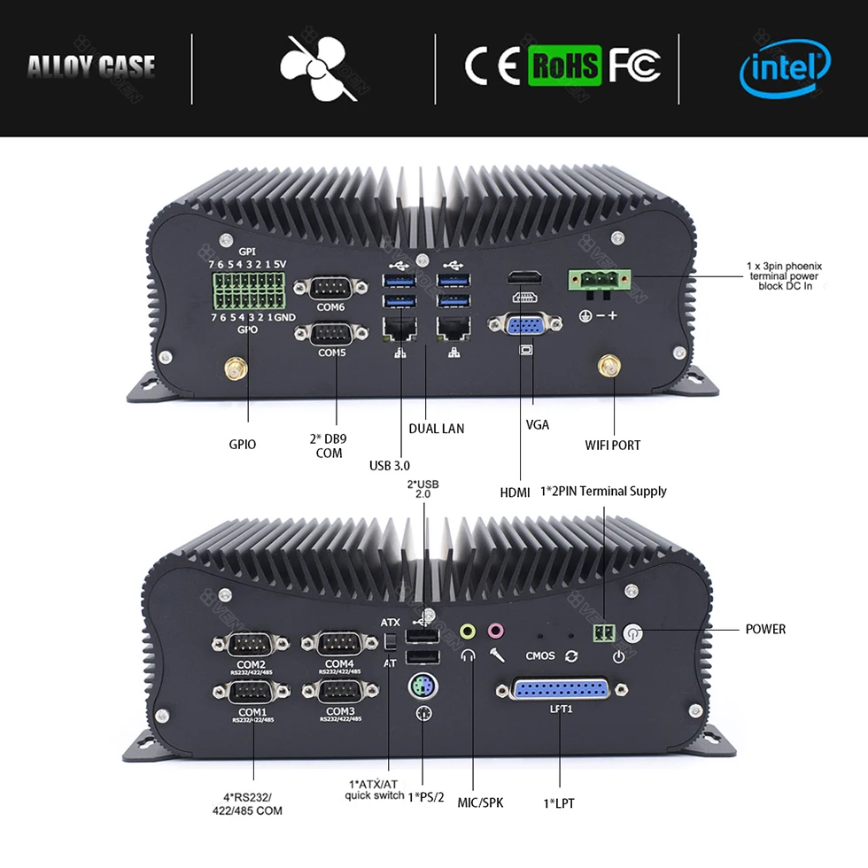Промышленный мини-ПК 8-го поколения Intel Core i5 8250U 8350U 7267U GPIO LPT port linux Windows 10 Pro