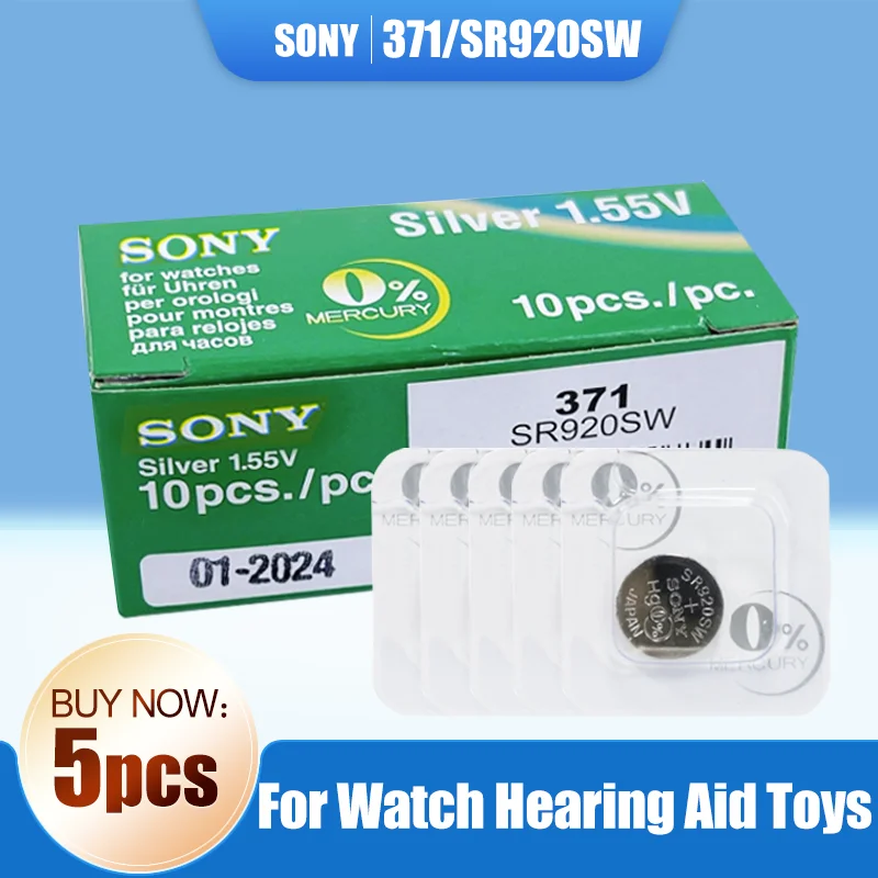 5 шт. SONY 371 SR920SW AG6 920 LR920 LR69 171 370A 371A 1 55 в оксид серебра аккумулятор для часов