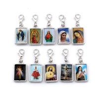 10pcs double sided jesus christ icon floating lobster clasps charm pendants for jewelry making findings 13 8x38mm