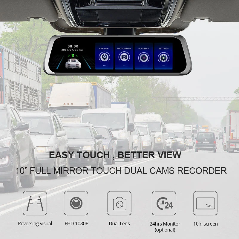 

F800 10in Car Dvrs Video Recorder Dash Cam Full HD 1080P Mirror Cam Car Dvr Camera Lens Rearview Mirror Front Rear Vision Camera