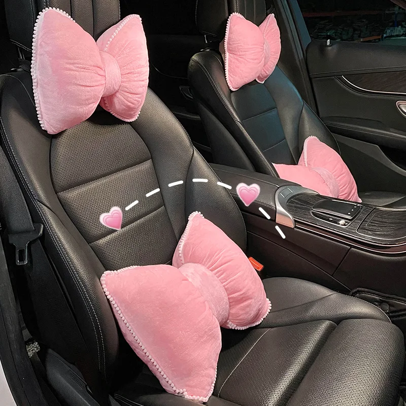 

Удобная мягкая розовая плюшевая мультяшная Подушка-бант на талию автомобиля, подушка для шеи, украшение салона автомобиля