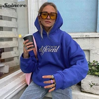 letter print oversized hoodie sweatshirts women 2021 autumn winter fashion vintage y2k long sleeve casual loose pullover blue