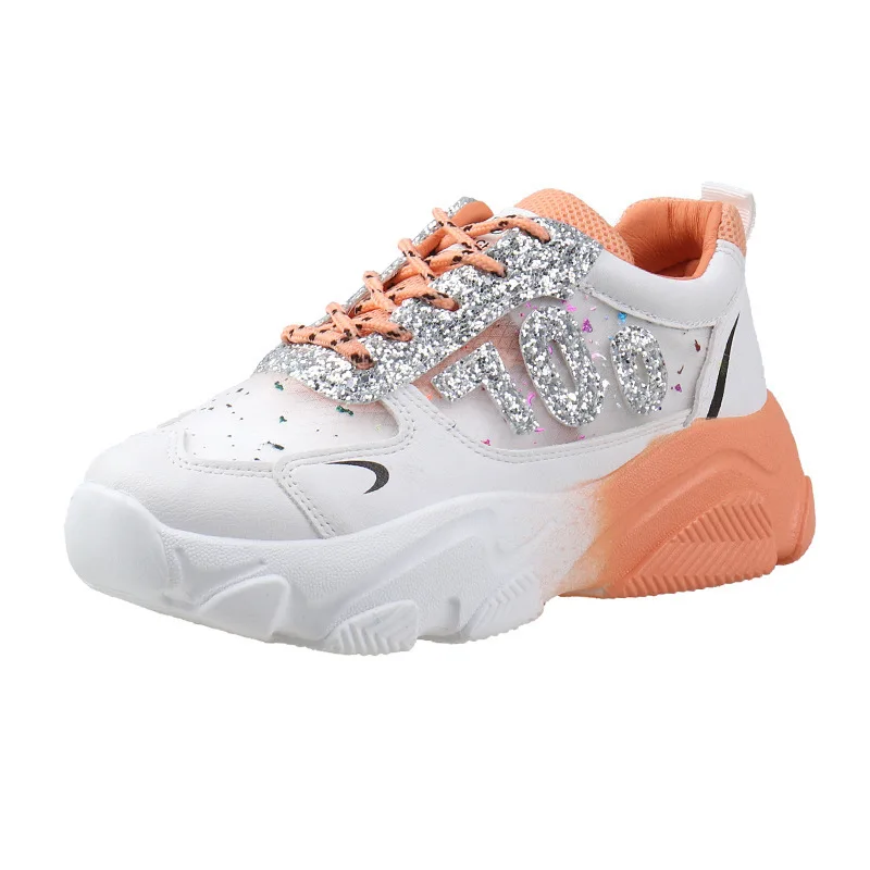 

Women's Sneakers Fashion Korean Casual Breathable Mesh Chunky Sport Shoes Platform Lace-Up Vulcanized Shoes Female 2021