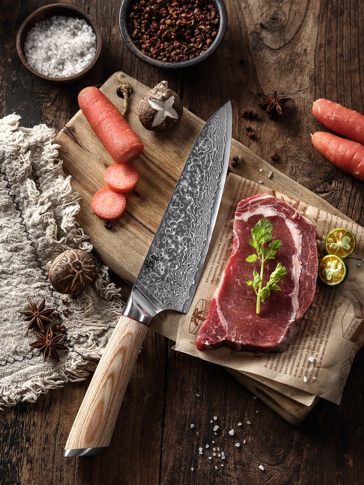 67-слоя стальной V gold 10 Дамасская сталь кухонные ножи 7 дюймов шеф-повара Тесак 60 HRC