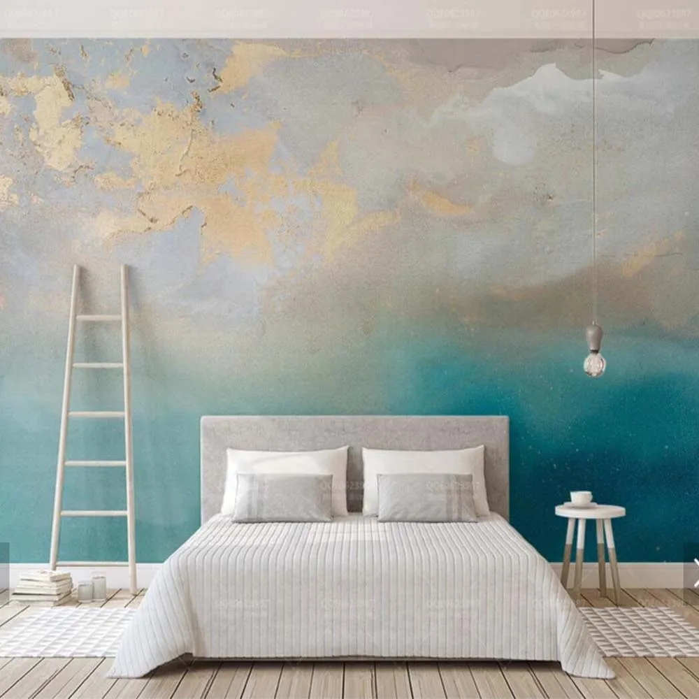 Абстрактные обои голубое море золото Murales HD фото обои ручная роспись дома стены Искусство Наклейки Декор Настенная роспись холст печать 3D