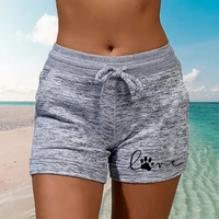 summer womens shorts love cat claw printing elastic high waist casual sport fitness running oversize female sweatpants s 5xl