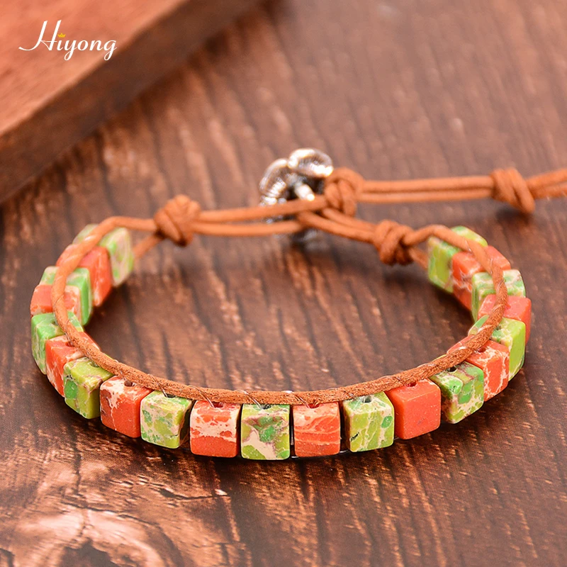 Браслет из бисера с натуральным камнем однослойный кожаный браслет ручной