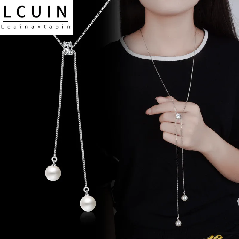 

Модная жемчужная цепочка на свитер, длинное женское простое ожерелье из циркония, европейские и американские ювелирные изделия, чокер, Женс...