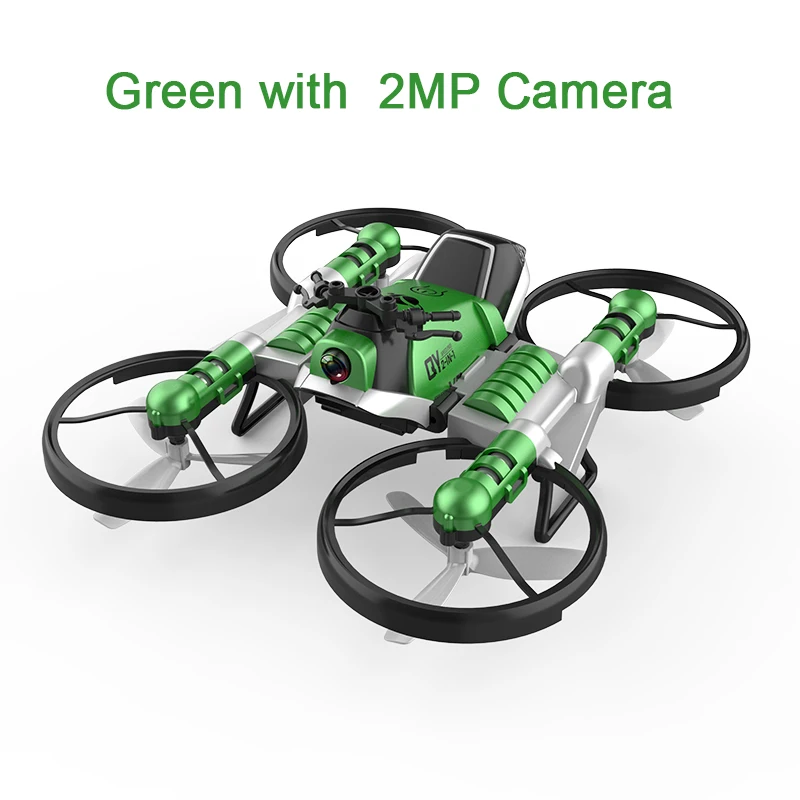green 2mp camera Уникальный H6 2-в-1 складной RC Drone с камерой автомобиля многофункциональный складной самолета электромобиль 6-осевой Квадрокоптер игрушка - Цвет: green 2mp camera