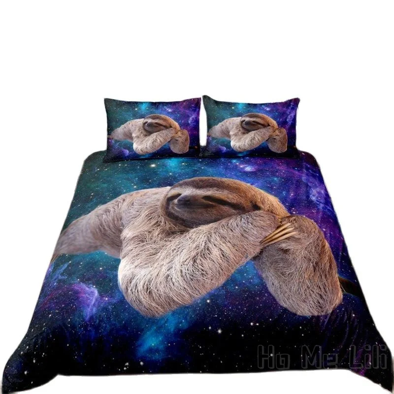 

Sloth By Ho Me Lili Duvet Cover Funny Animal Galaxy Bedding Set Chic Starry Sky For Kids Outer Space Milky Way Bedspread Decor