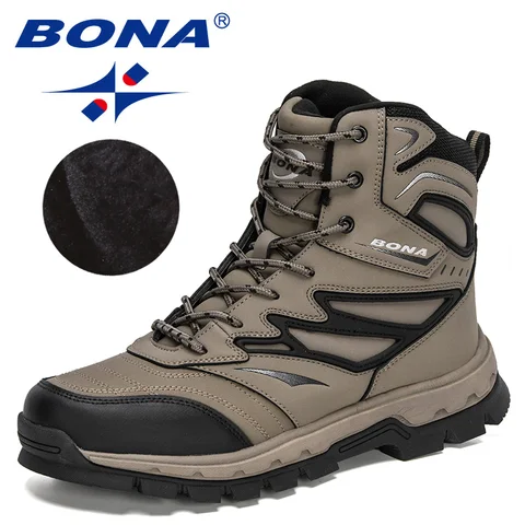 Ботильоны BONA мужские кожаные, высокие плюшевые Нескользящие, брендовые кожаные, теплая зимняя обувь, дизайнерские, 2022