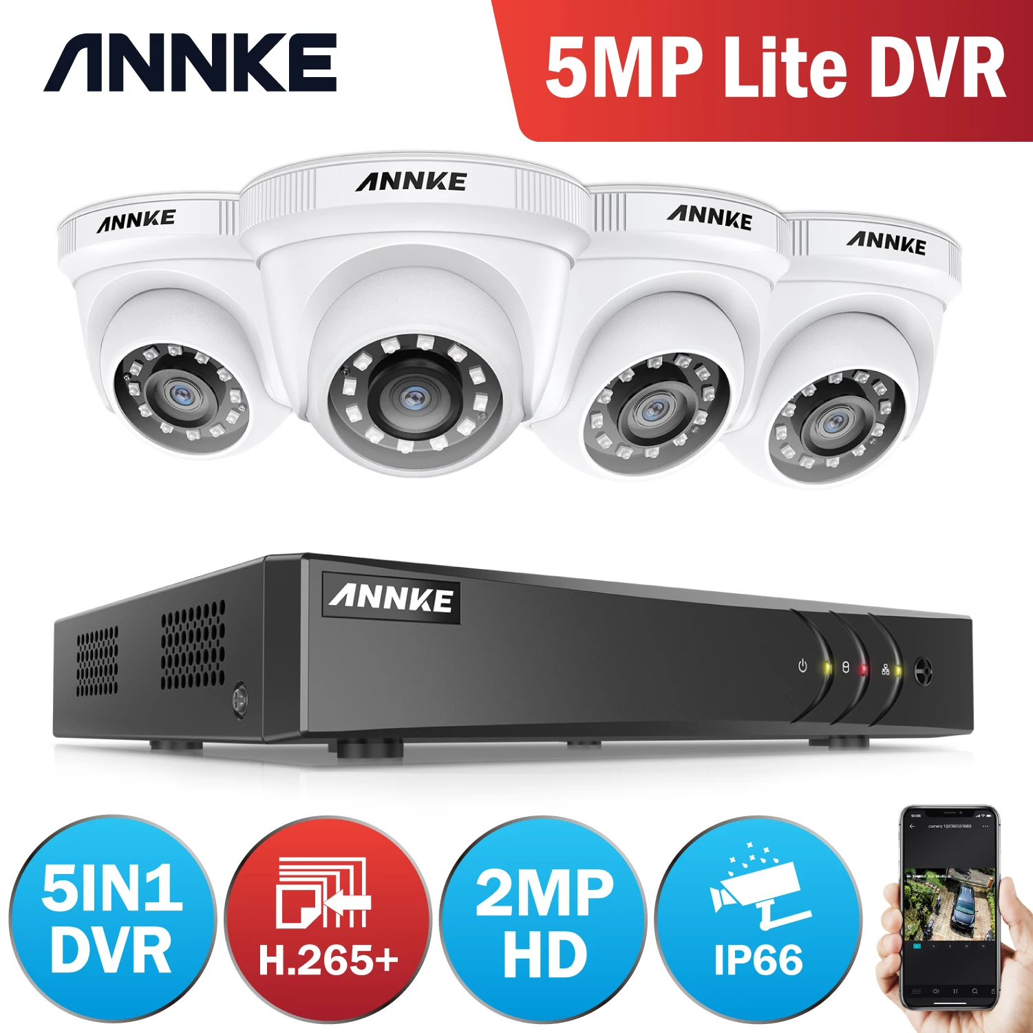 Камера видеонаблюдения ANNKE 1080P 8 каналов 4 шт. IP66 | Безопасность и защита