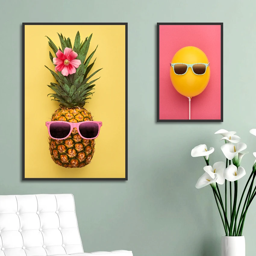 Современная Картина на холсте забавные фруктовые очки с дизайном ананас плакаты