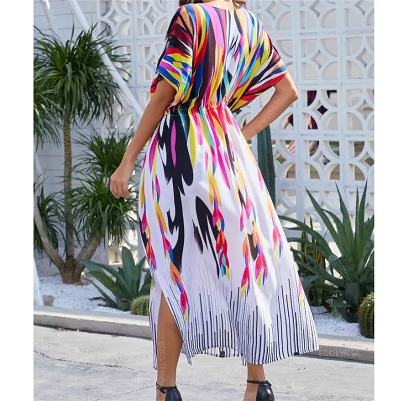 Разноцветная хлопковая туника женское летнее пляжное платье кафтан