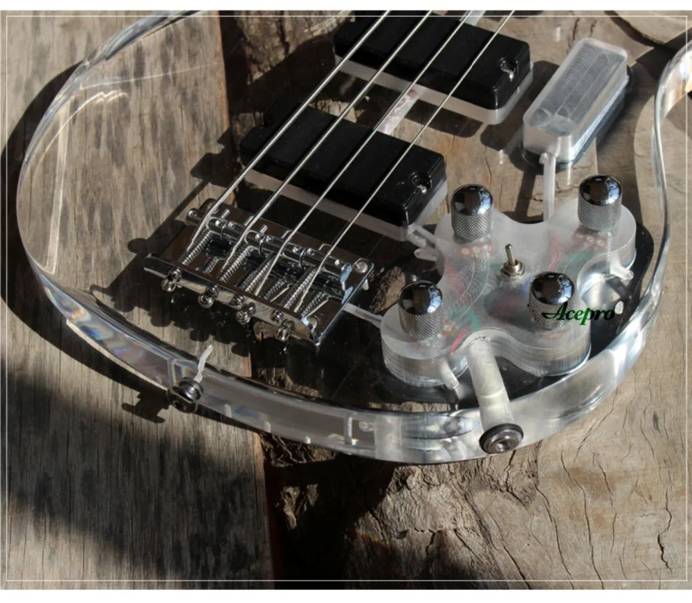 4-струнный светодиодный светильник Акриловая электрическая бас-гитара зеленый