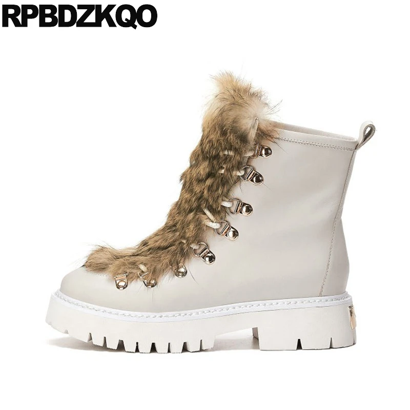 Женские ботильоны из натуральной кожи Бежевые ботинки на высоком массивном