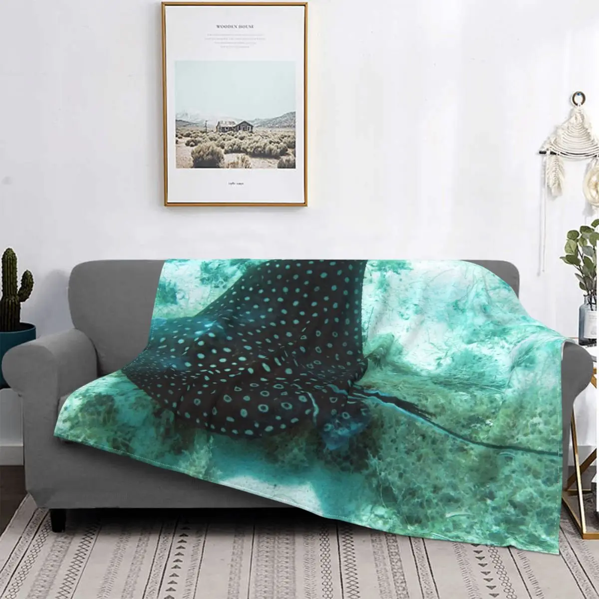 

Watercolor Ray Blanket Manta Ocean Stingray Plush Warm UltraSoft Fleece Throw Blanket For Sofa Bedspread Velvet Office Decor