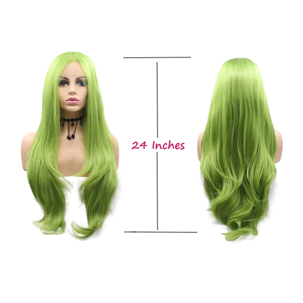 Upgrade Green Synthetic Lace Front Wigs Long Kanekalon Middle Parting Natural Wavy with Baby Hair Heat Resistant Wig for Women