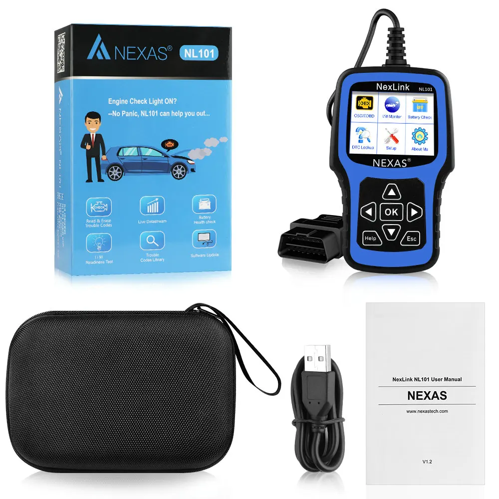 Диагностический сканер NEXAS Nexlink NL101 диагностический прибор OBD2 EOBD CAN с монитором