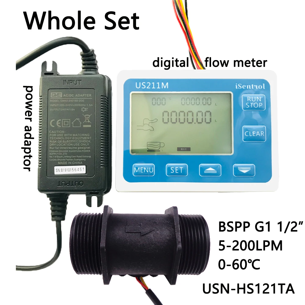 

Цифровой расходомер US211M, модель USN-HS121TA PA66, Датчик потока из нейлона и стекловолокна, размеры 5-1/2 л/minBSPP G1 дюйма, Dijiang