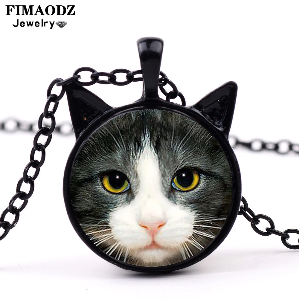 FIMAODZ красивое колье с котом для женщин короткими ручками черный белый цвет