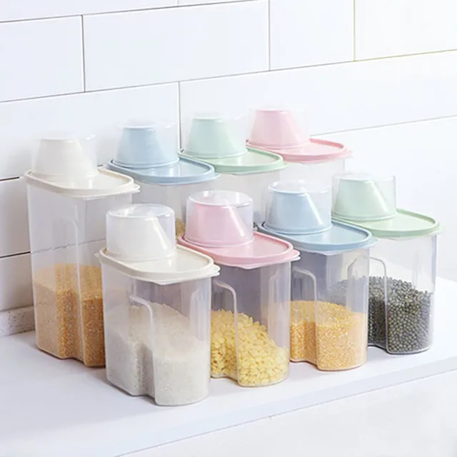 

Plastic Cereal Dispenser Storage Box Rice Container Food Sealed Jar Cans for Kitchen Rice Storage Grain Flour Dried Fruit
