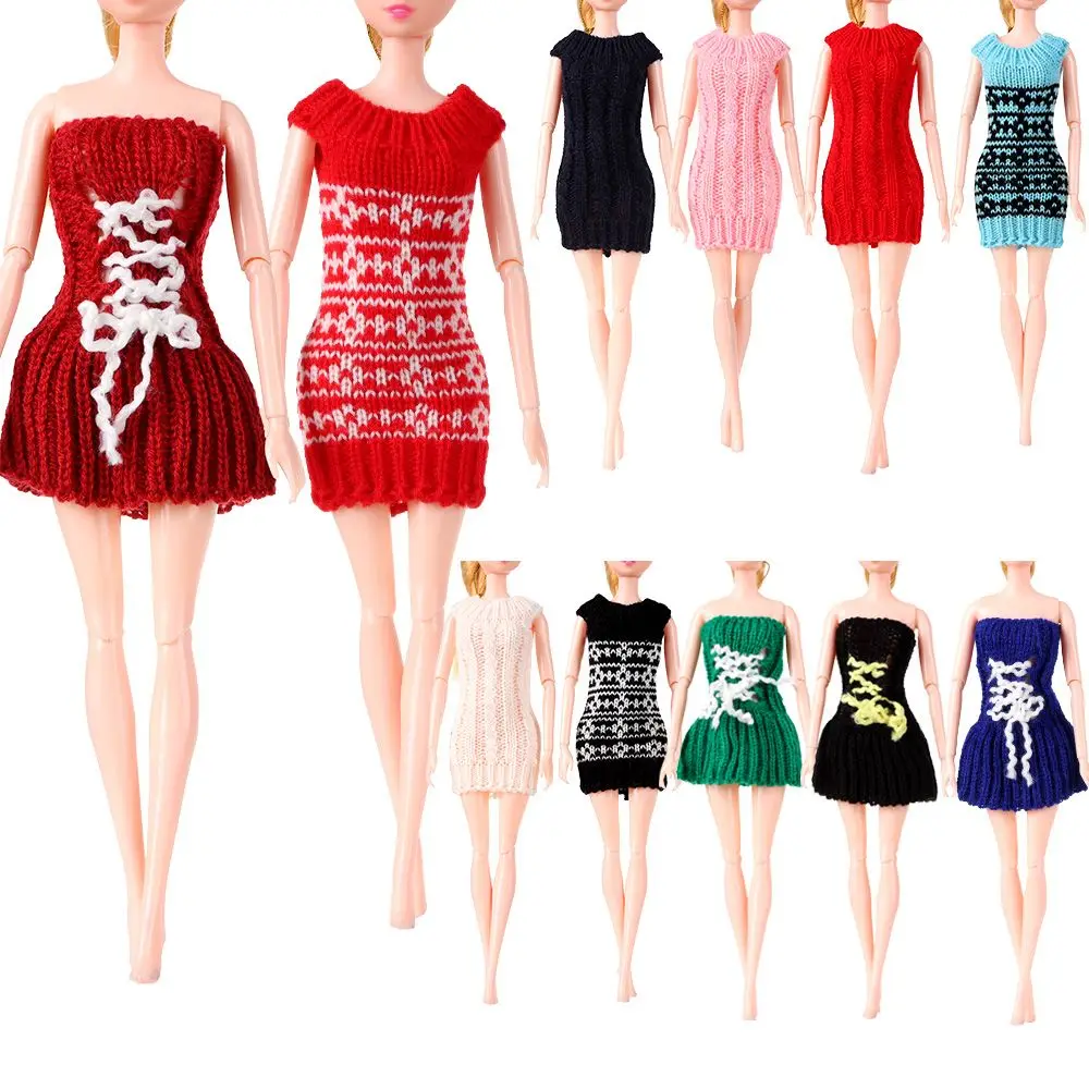 

Toy Mini Woven Outfits Playing House Doll Clothes Knitted Sweater Dress Dollhouse Accessories Off-the-shoulder Tops
