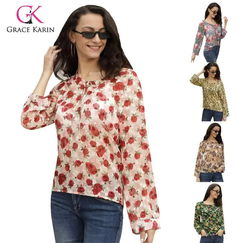 Женская блузка с круглым вырезом принтом | одежда