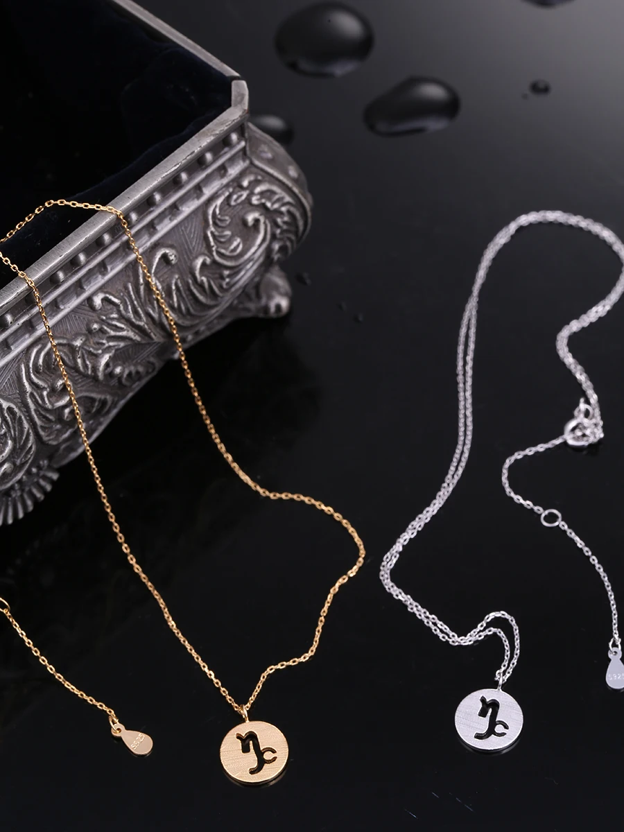 

12 Constellations Style Women's Necklace 925 Sterling Silver Hollow Out Symbol Pendant Necklace Jewelry Birthday Present